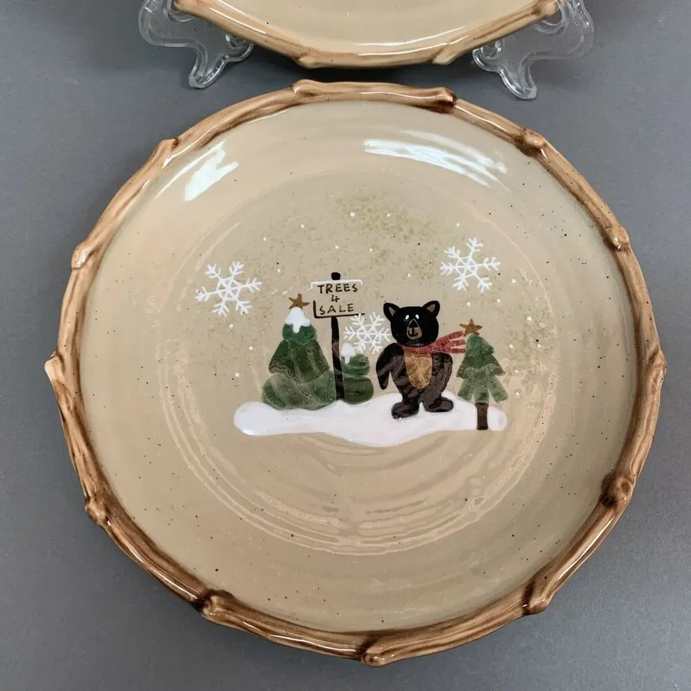Make the Season Bright Salad Plates Christmas Holiday‎ Bear Moose Lot of 2